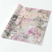  typische zwarte roze florale Parijs Eiffeltoren Cadeaupapier (Uitgerold)