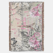typische zwarte roze florale Parijs Eiffeltoren Deken (Voorkant Verticaal)