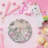 typische zwarte roze florale Parijs Eiffeltoren Papieren Bordje (Feest)