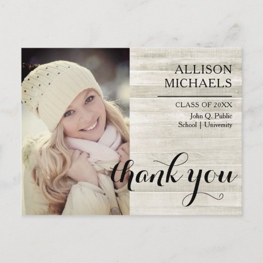 Typografie 2024 Wood Look Afstuderen Dank u Briefkaart (Voorkant)