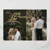 Typografie 2 Foto slaat de datum op Folie Uitnodiging (Voorkant)