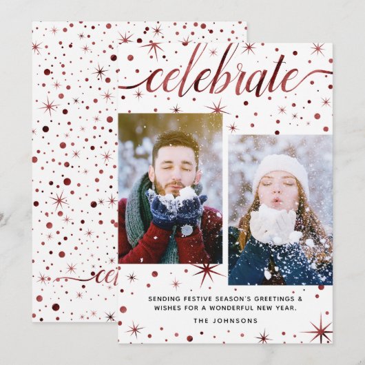 Typografie 2-foto van CELEBRATE Seizoenen Feestdagenkaart (Voorkant / Achterkant)