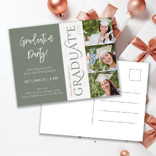 Typografie 3 Foto Sage Graduation Party Folie Uitnodiging Briefkaart