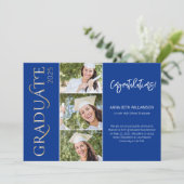 Typografie 4 Foto Navy en Goud Afstuderen Aankondiging (Staand voorkant)