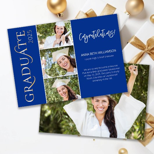 Typografie 4 Foto Navy en Goud Afstuderen Aankondiging