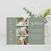 Typografie 4 Photo Sage en Roos Gold Afstuderen Aankondiging (Staand voorkant)
