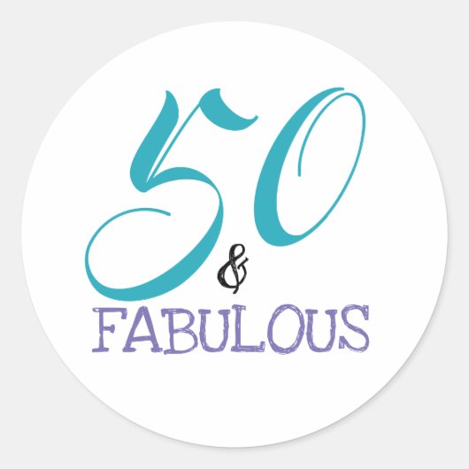 Typografie 50e verjaardag | 50 en Fabulous Ronde Sticker (Voorkant)