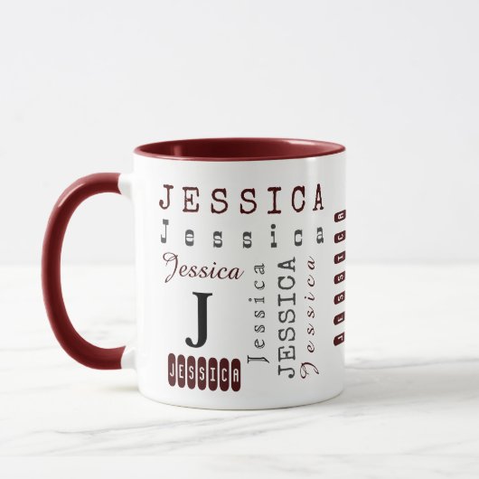Typografie Aangepaste Herhalende Naam & Monogram Mok (Links)