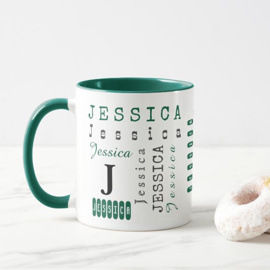 Typografie Aangepaste Herhalende Naam & Monogram Mok (Met donut)