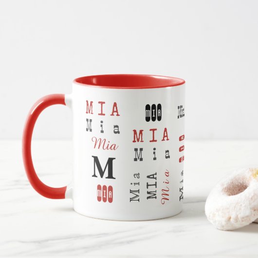 Typografie Aangepaste Herhalende Naam & Monogram Mok (Met donut)