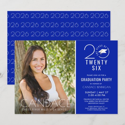 Typografie Afstudeerder Pet Royal Blue Kaart (Voorkant / Achterkant)