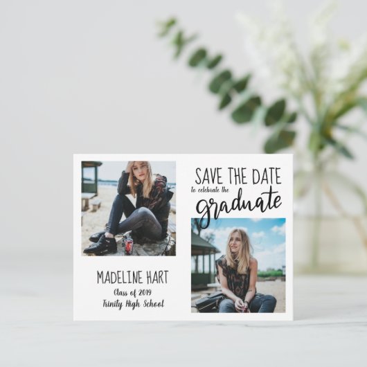 Typografie Afstuderen | Bewaar de datum Moderne fo Aankondigingskaart (Staand voorkant)