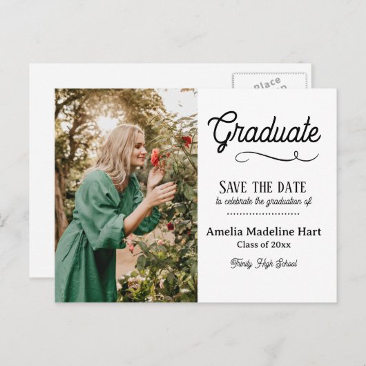 Typografie Afstuderen Modern | De datumfoto opslaa Aankondigingskaart (Voorkant / Achterkant)