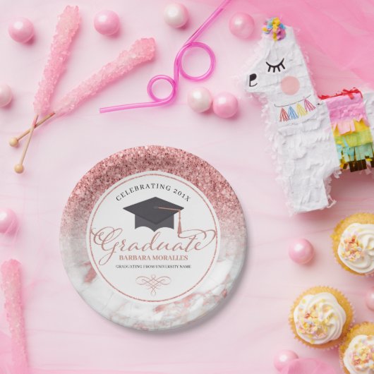 Typografie Afstuderen Roos-Gold Glitter & Marble Papieren Bordje (Feest)
