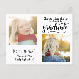 Typografie Afstuderen | Sla de datum op twee foto' Aankondigingskaart
