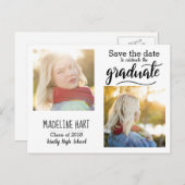 Typografie Afstuderen | Sla de datum op twee foto' Aankondigingskaart (Voorkant / Achterkant)