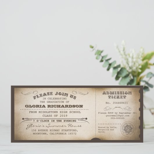 typografie afstuderen tickets Uitnodigingen (Staand voorkant)