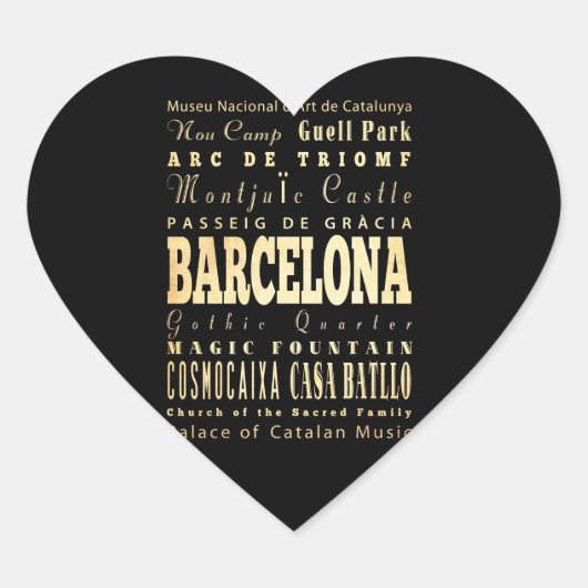 Typografie Art uit Barcelona City Hart Sticker (Voorkant)