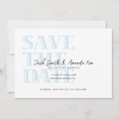Typografie Baby Blue Flat Save The Date Kaart (Voorkant)