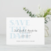 Typografie Baby Blue Flat Save The Date Kaart (Staand voorkant)