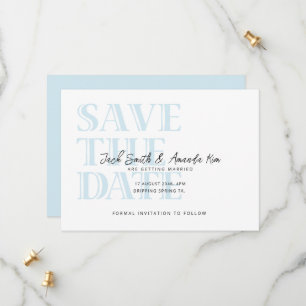 Typografie Baby Blue Flat Save The Date Kaart