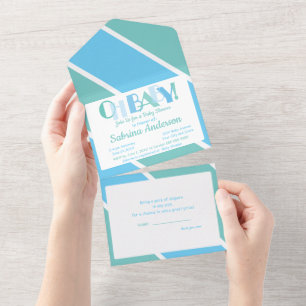 Typografie Baby shower dansende letters Oh Baby All In One Uitnodiging