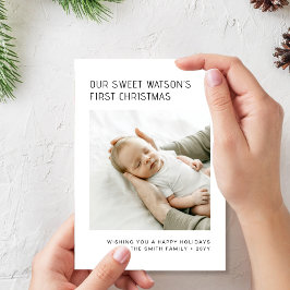 Typografie Baby's eerste minimalistische kerstfoto Feestdagenkaart