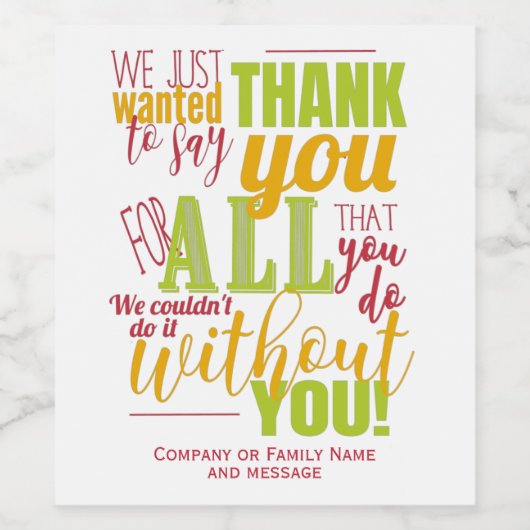 Typografie Bedankt Appreciation Message Wijn Etiket (Enkel label)