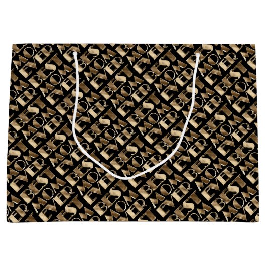 Typografie Best mam Ever Pattern Black and Gold Groot Cadeauzakje (Voorkant)