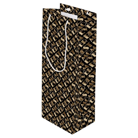 Typografie Best mam Ever Pattern Black and Gold Wijn Cadeautas (Voorkant Gekanteld)
