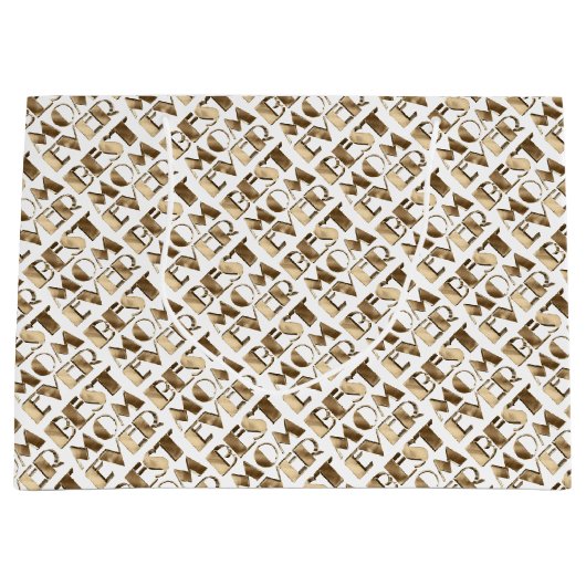 Typografie Best mam Ever Pattern Gold and White Groot Cadeauzakje (Voorkant)
