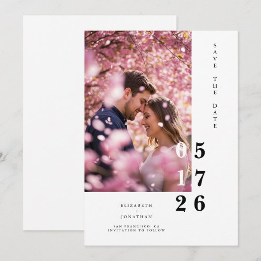 Typografie Bewerkbare rustieke elegante bruiloft Save The Date (Voorkant / Achterkant)