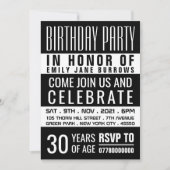 Typografie, Black and White Birthday Party Kaart (Voorkant)