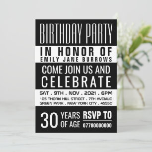 Typografie, Black and White Birthday Party Kaart