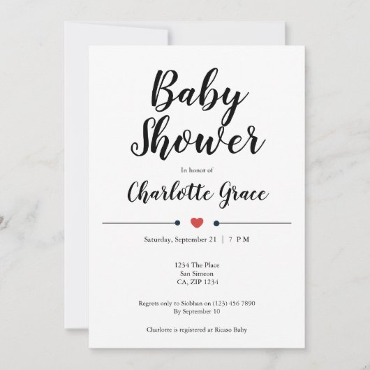 Typografie Black White Baby shower Heart Kisses Kaart (Voorkant)