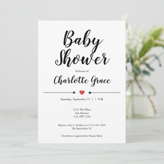 Typografie Black White Baby shower Heart Kisses Kaart (Staand voorkant)