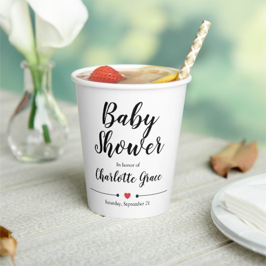 Typografie Black White Baby shower Heart Papieren Bekers (Insitu)