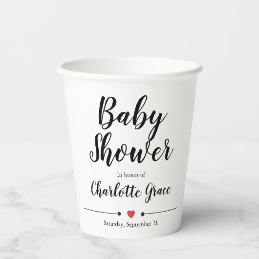 Typografie Black White Baby shower Heart Papieren Bekers (Achterkant)
