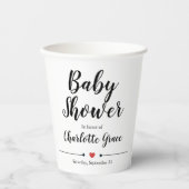 Typografie Black White Baby shower Heart Papieren Bekers (Voorkant)