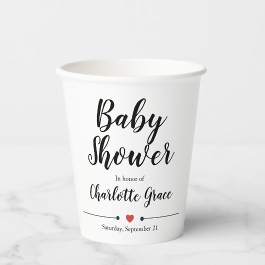 Typografie Black White Baby shower Heart Papieren Bekers (Voorkant)