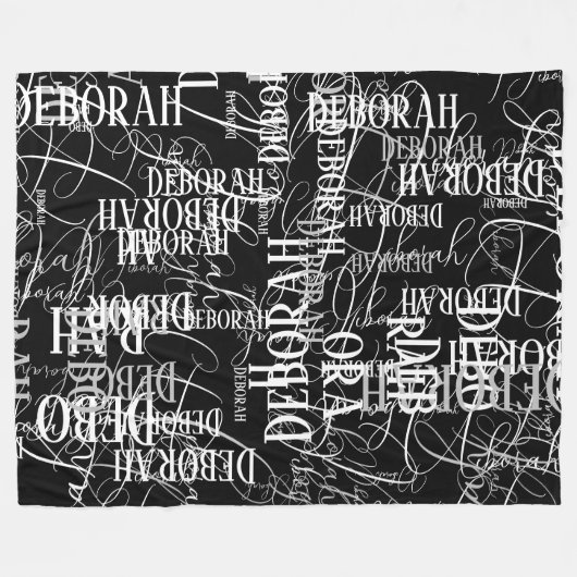 Typografie Black White Names Pattern Fleece Deken (Voorkant (Horizontaal))