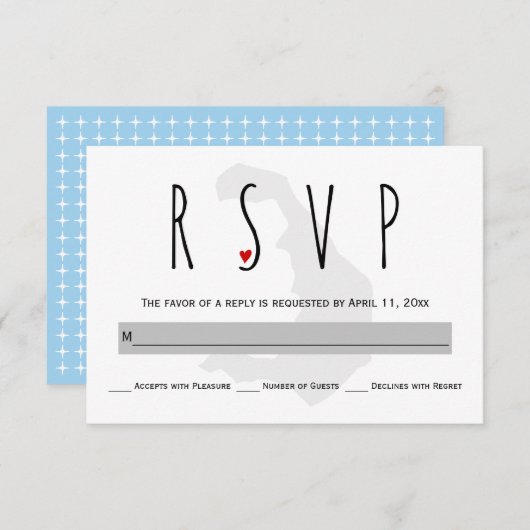 Typografie blauw, grijs Santorini bruiloft RSVP ka (Voorkant / Achterkant)