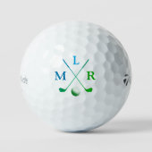 Typografie Blauw Groen Initialen Monogram Golfballen (Voorkant)