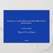 Typografie Blij Blauw en Wit Echt Folie Feestdagenkaart (Achterkant)