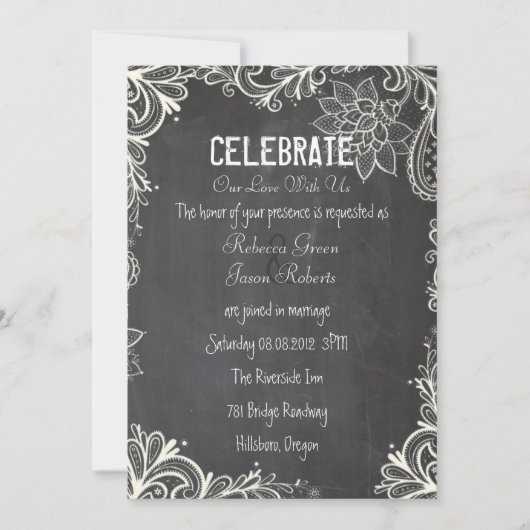  typografie bloeit Chalkboard Wedding Kaart (Voorkant)