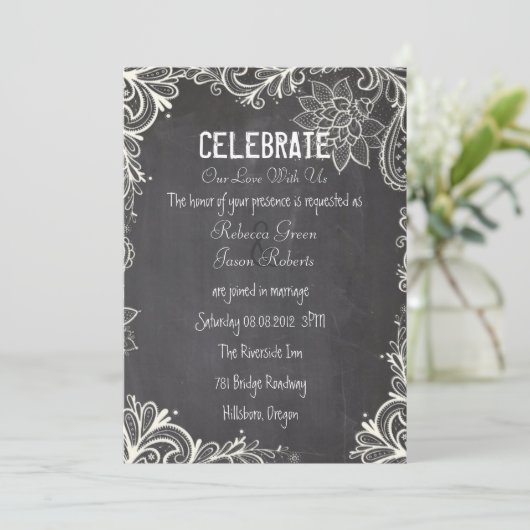  typografie bloeit Chalkboard Wedding Kaart (Staand voorkant)