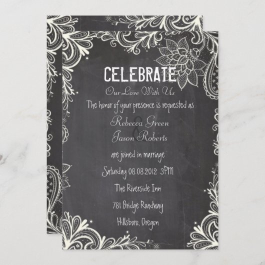 typografie bloeit Chalkboard Wedding Kaart (Voorkant / Achterkant)