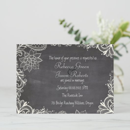  typografie bloeit Chalkboard Wedding Kaart (Staand voorkant)