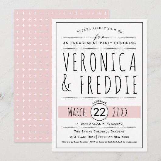 Typografie blush roze bruiloft verlovingsfeest kaart (Voorkant / Achterkant)