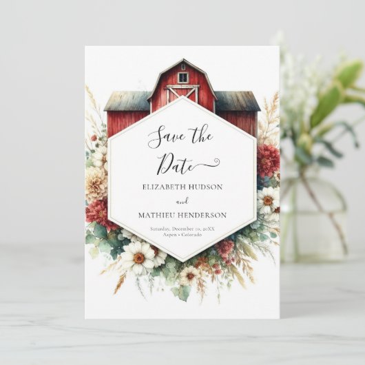 Typografie Boho Barnyard Wedding Save The Date (Staand voorkant)